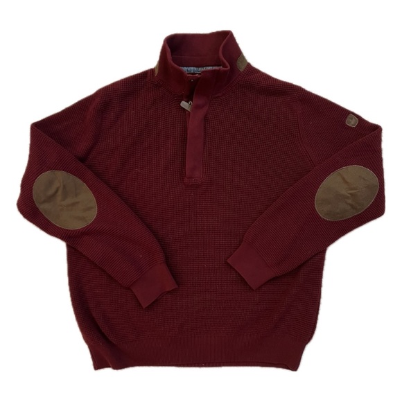 English LaundryBurgundy / Maroon Elbow Patch Quarter-Zip Sweater